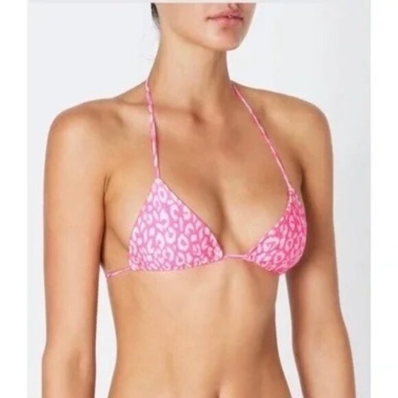 TRIANGL Vinca Pink Leopard Animal Print Nylon Swim Suit Bikini Top ONLY Size M - Picture 1 of 8